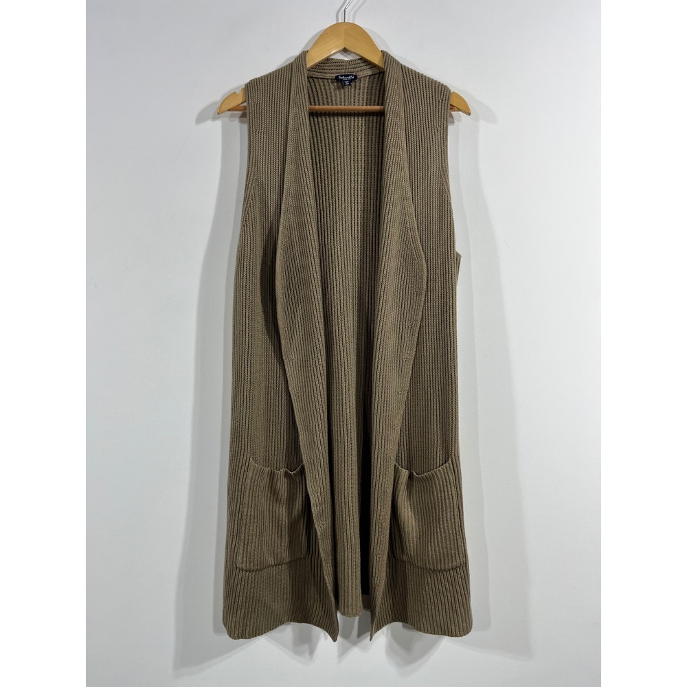 Splendid Old Money Boho Ribbed Knit Longline Vest Cardigan Brown‎ Womens Medium